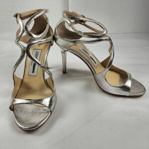 Jimmy Choo Metallic Silver Strappy Sandals Heels
